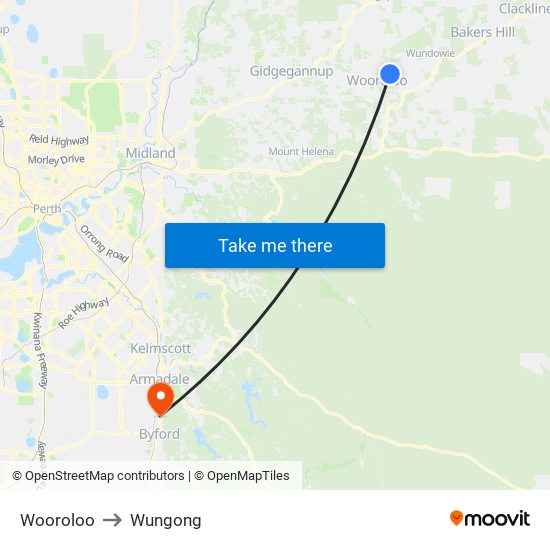 Wooroloo to Wungong map