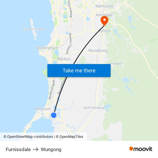 Furnissdale to Wungong map