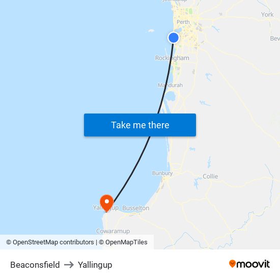 Beaconsfield to Yallingup map