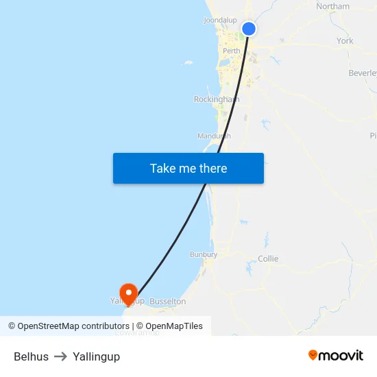 Belhus to Yallingup map