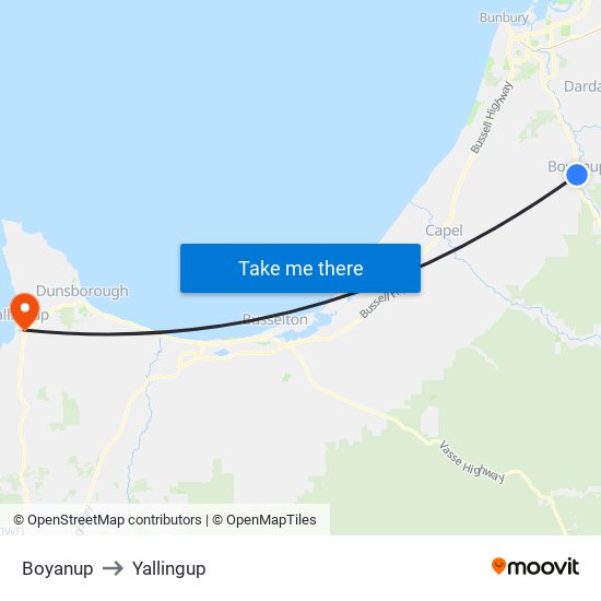 Boyanup to Yallingup map