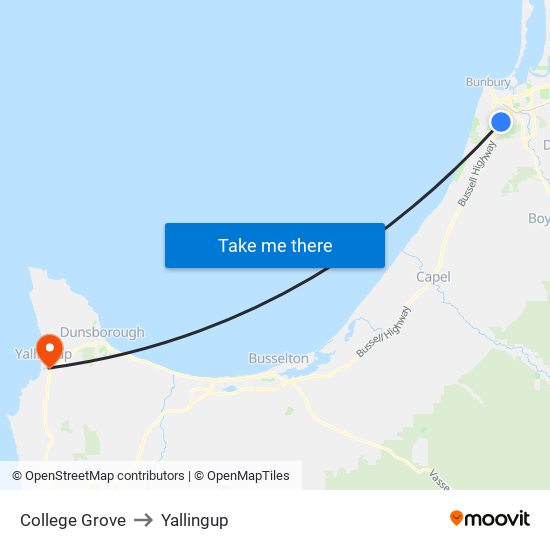 College Grove to Yallingup map