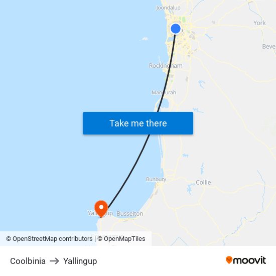 Coolbinia to Yallingup map