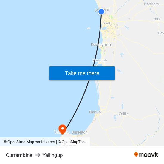 Currambine to Yallingup map