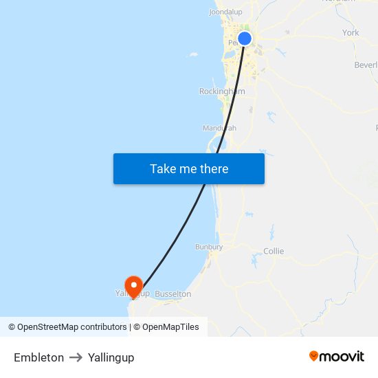 Embleton to Yallingup map