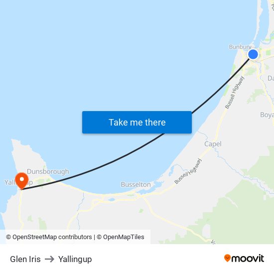 Glen Iris to Yallingup map