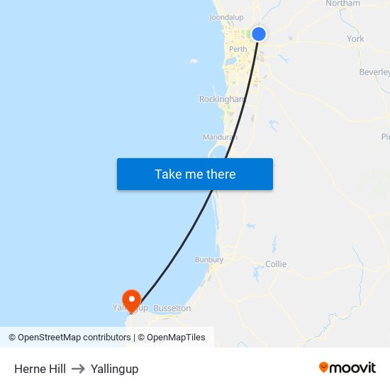 Herne Hill to Yallingup map