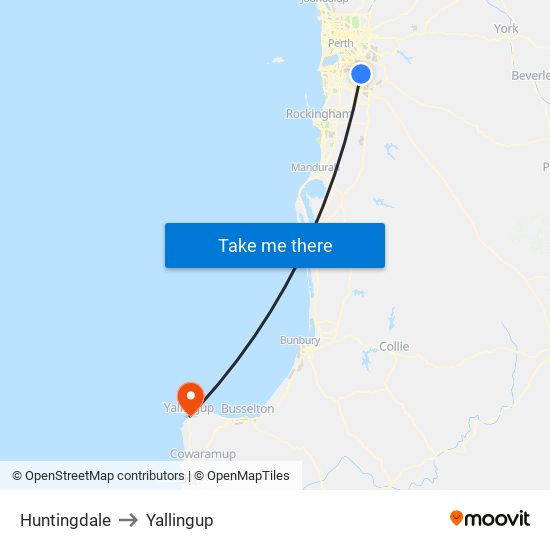 Huntingdale to Yallingup map