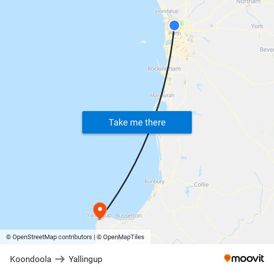 Koondoola to Yallingup map