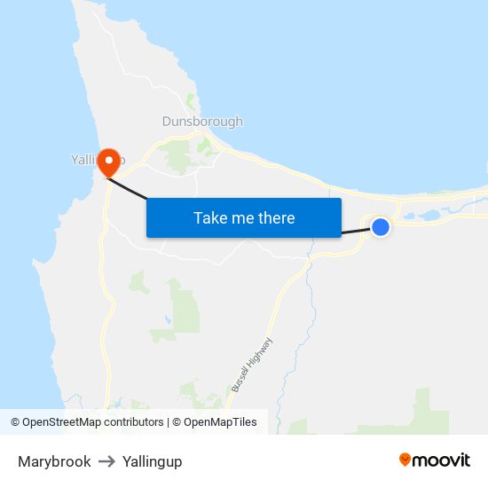 Marybrook to Yallingup map