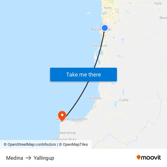 Medina to Yallingup map