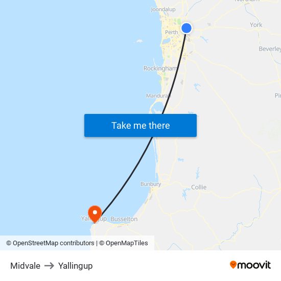 Midvale to Yallingup map