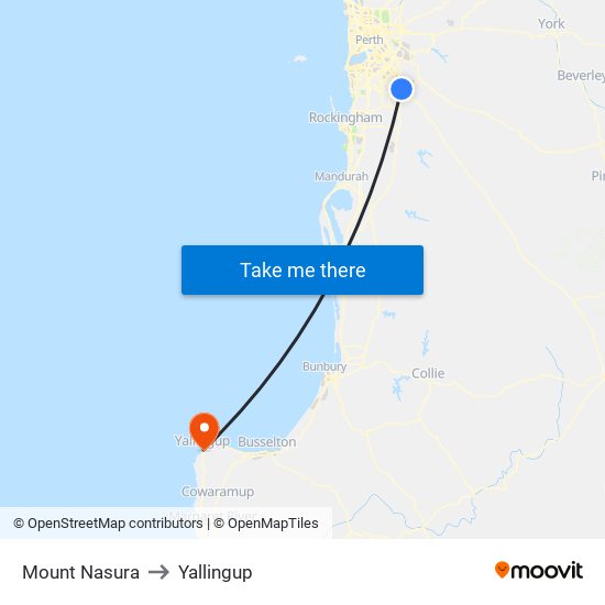 Mount Nasura to Yallingup map