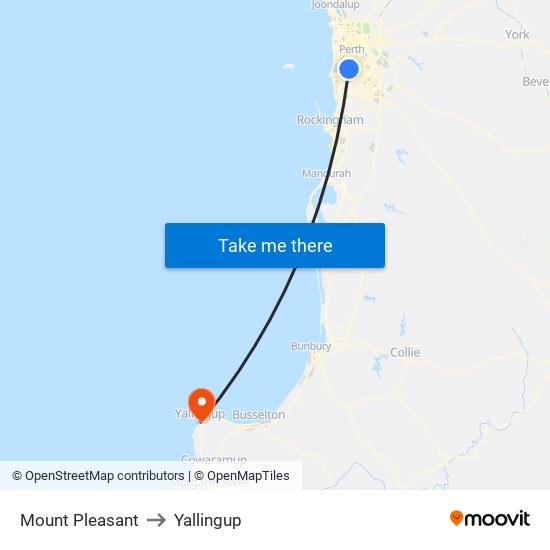 Mount Pleasant to Yallingup map