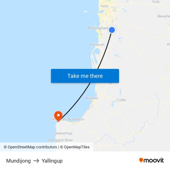 Mundijong to Yallingup map