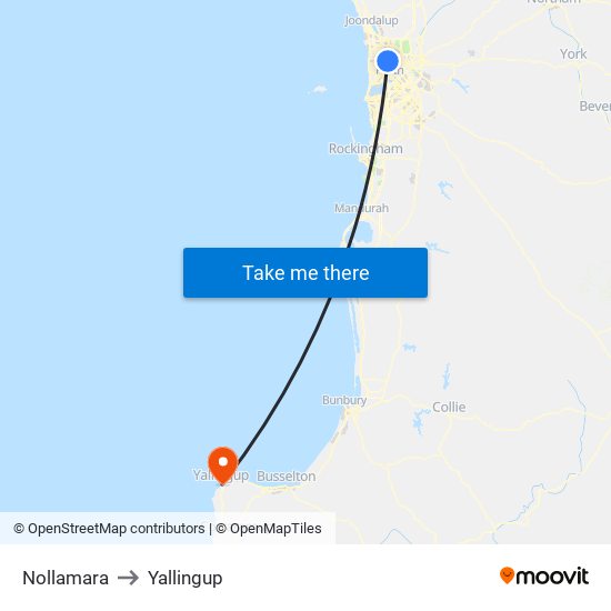 Nollamara to Yallingup map