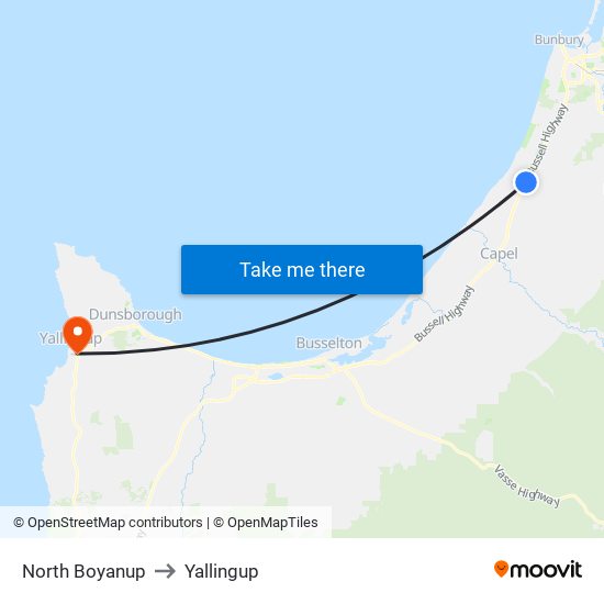 North Boyanup to Yallingup map