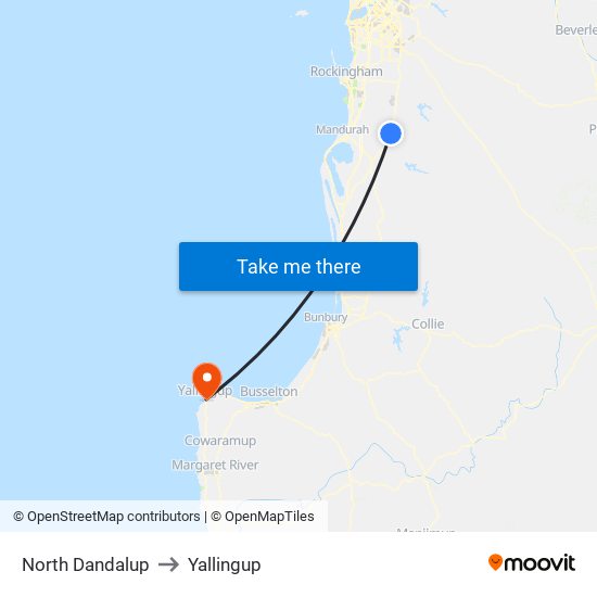 North Dandalup to Yallingup map