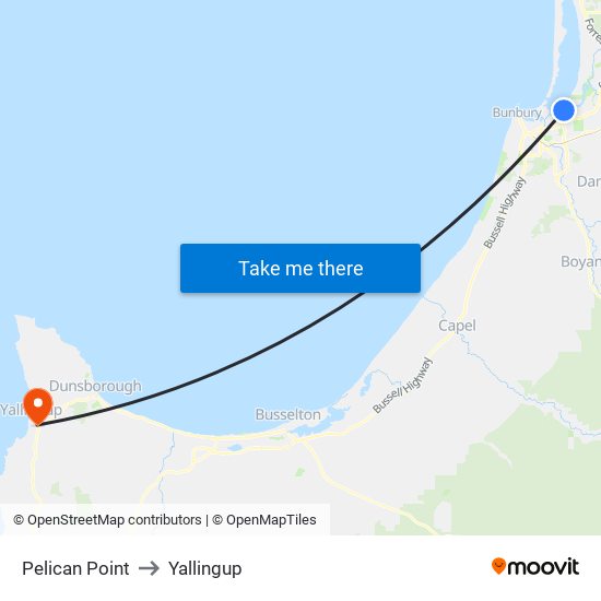 Pelican Point to Yallingup map