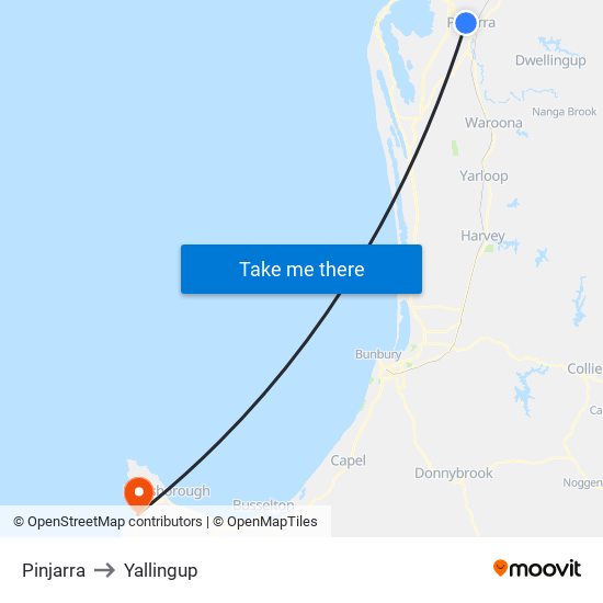 Pinjarra to Yallingup map