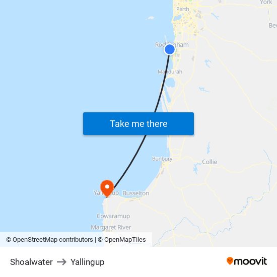 Shoalwater to Yallingup map