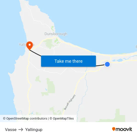 Vasse to Yallingup map