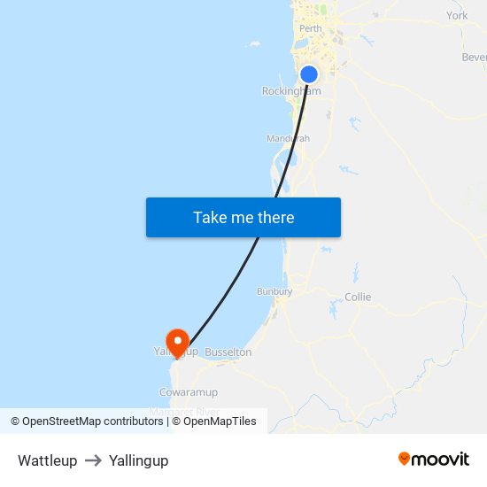 Wattleup to Yallingup map