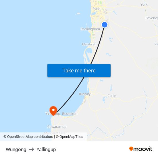 Wungong to Yallingup map