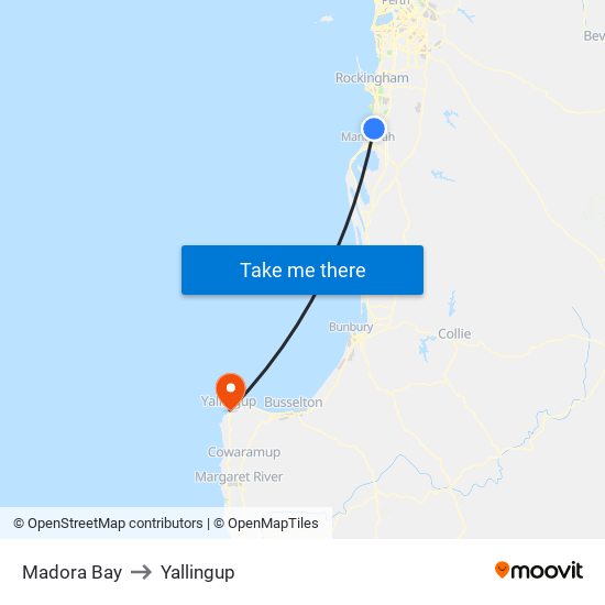 Madora Bay to Yallingup map