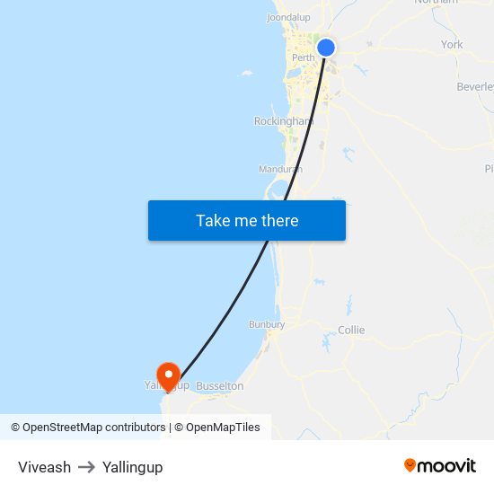 Viveash to Yallingup map