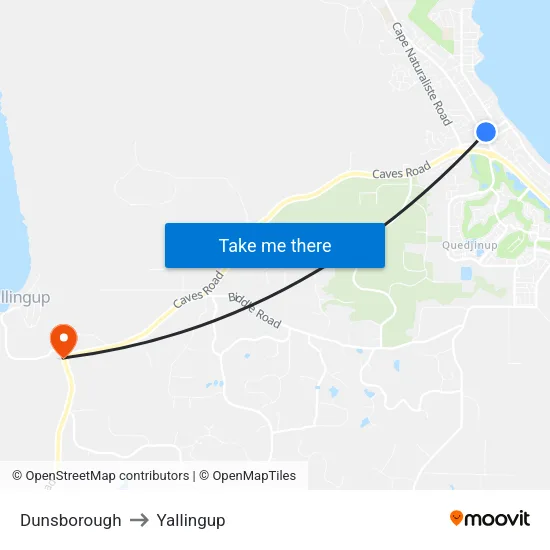 Dunsborough to Yallingup map