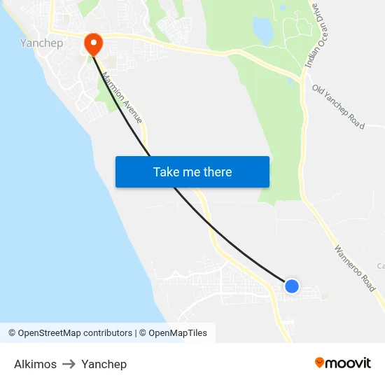 Alkimos to Yanchep map
