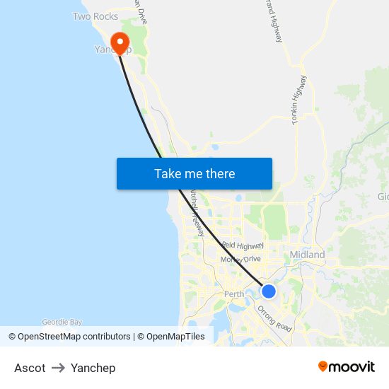 Ascot to Yanchep map