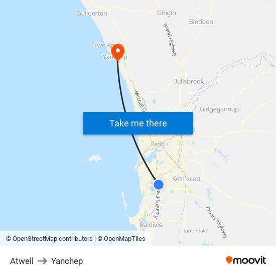 Atwell to Yanchep map