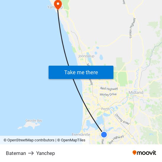 Bateman to Yanchep map