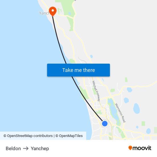 Beldon to Yanchep map