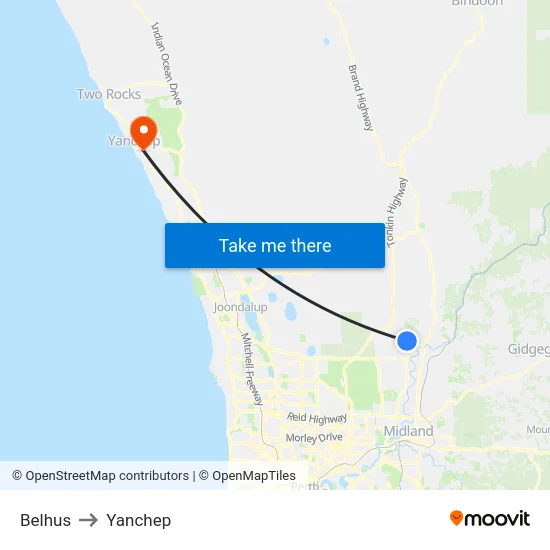 Belhus to Yanchep map