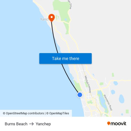 Burns Beach to Yanchep map