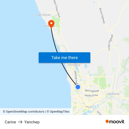 Carine to Yanchep map