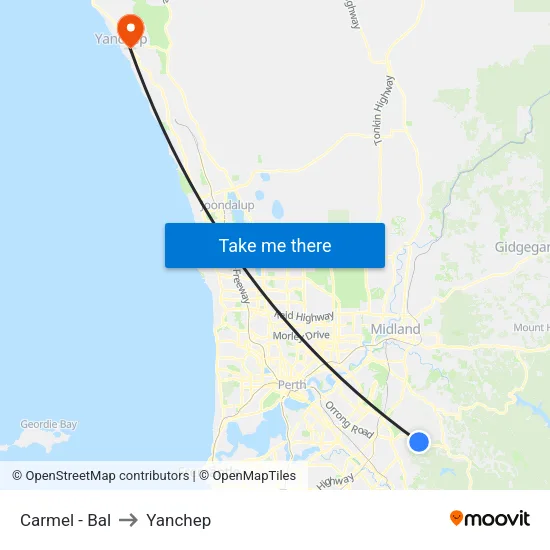 Carmel - Bal to Yanchep map