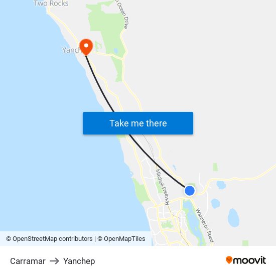 Carramar to Yanchep map