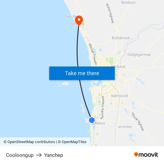 Cooloongup to Yanchep map