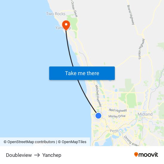 Doubleview to Yanchep map