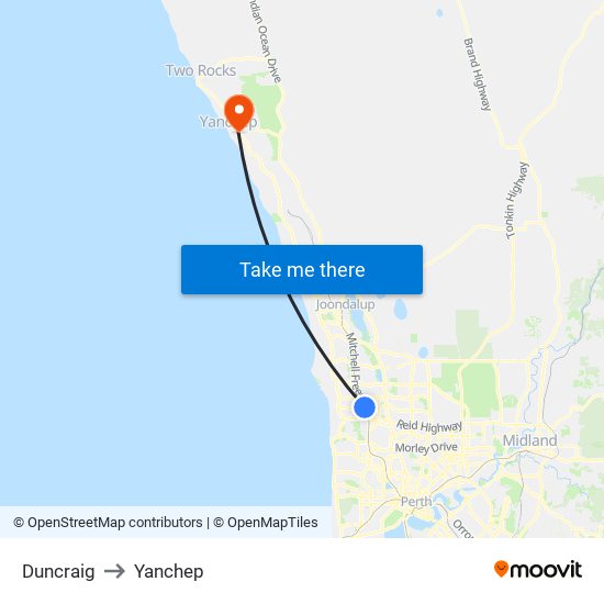 Duncraig to Yanchep map