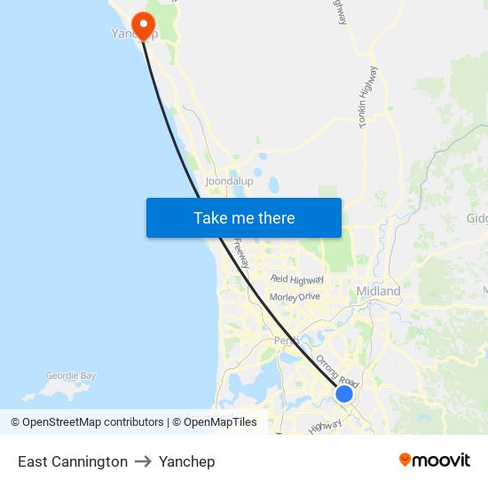 East Cannington to Yanchep map