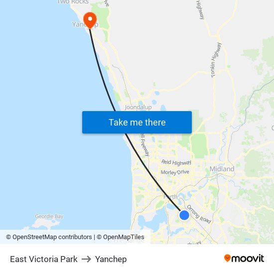 East Victoria Park to Yanchep map