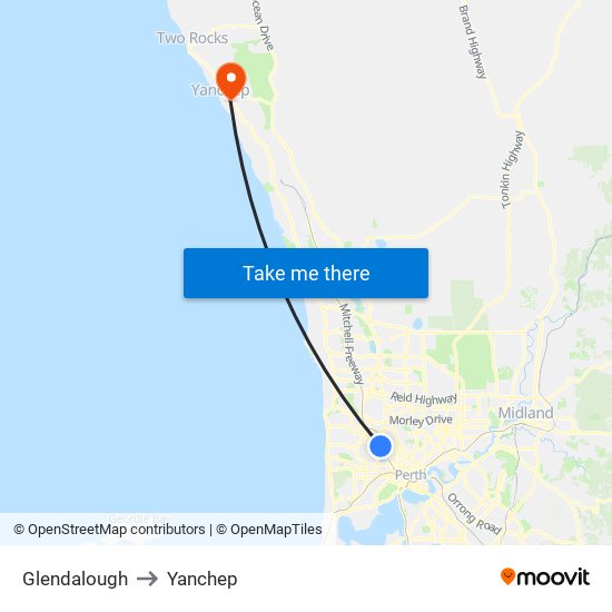 Glendalough to Yanchep map