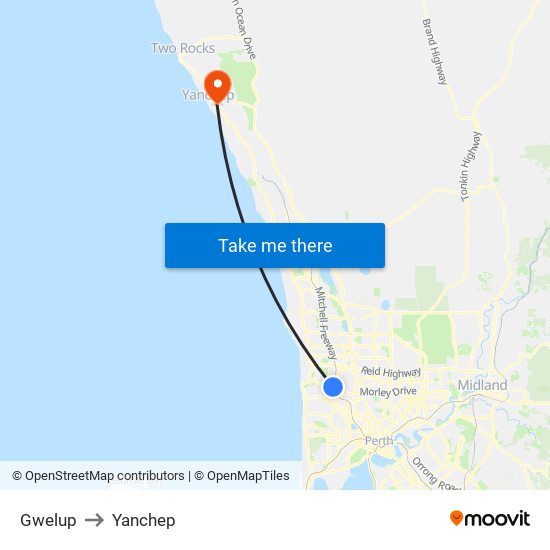 Gwelup to Yanchep map