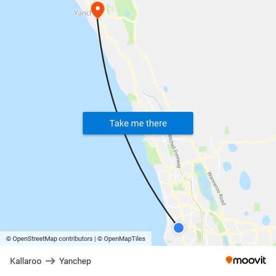 Kallaroo to Yanchep map