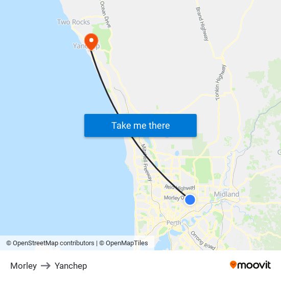 Morley to Yanchep map